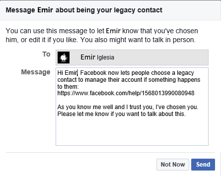facebook legacy message
