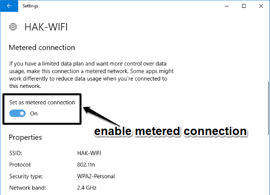 set metered connection