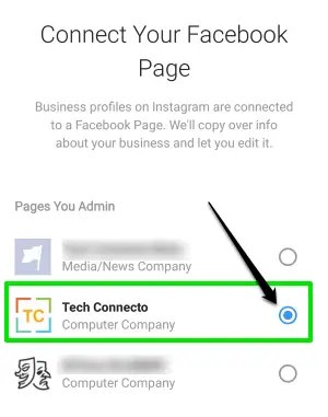 select facebook page