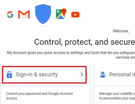 sign in & security gmail