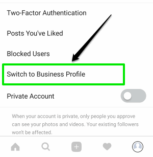 swiitch to business profile