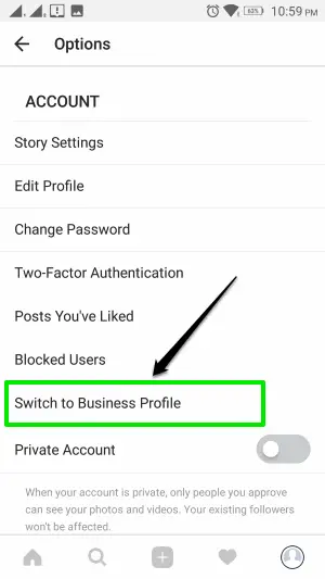 swiitch to business profile