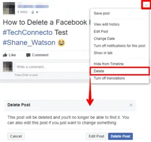 delete a facebook post