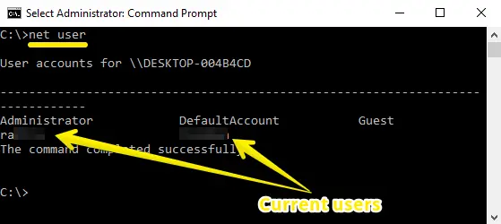 Administrator Command Prompt net user