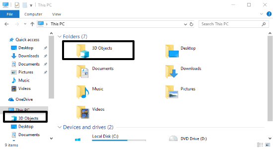 hide 3d objects folder