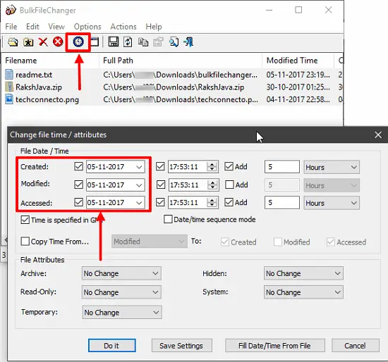 bulk file chnager to change timestamps of multiple files