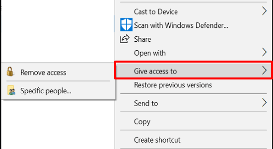 remove give access to in windows 10