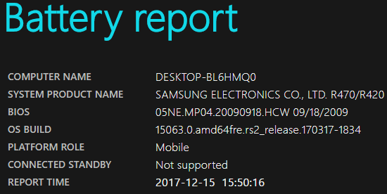 battery report windows 10 manufacturer details