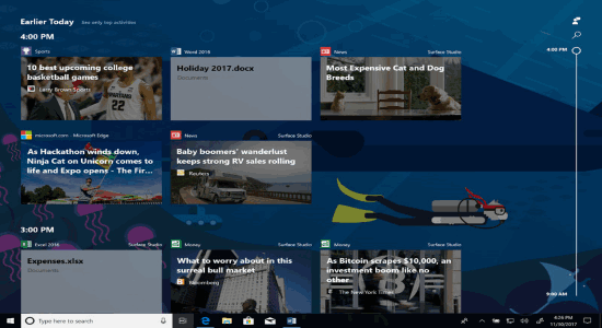 microsoft app tabs and timeline