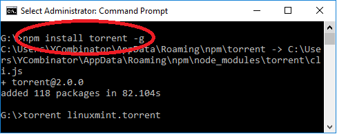 torrent install node js command line