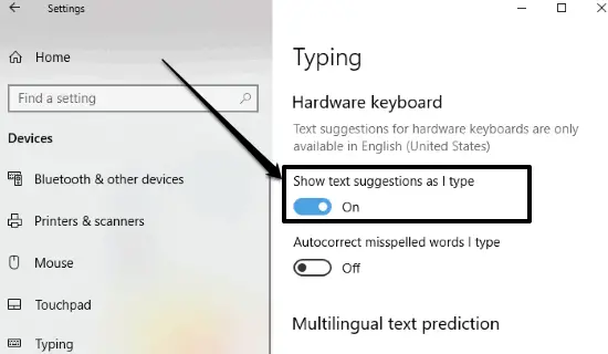 enable text suggestions