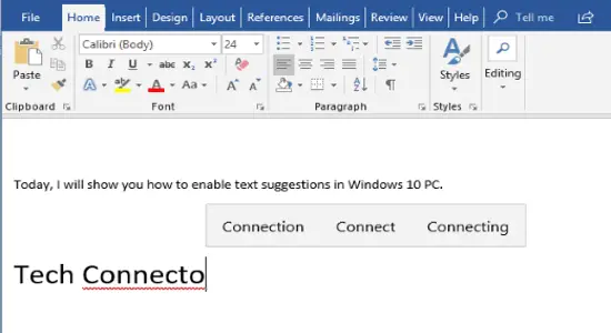 text suggestions in windows 10