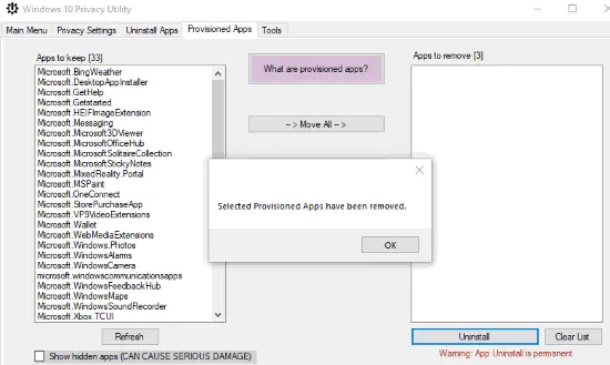 remove provisioned apps windows 10