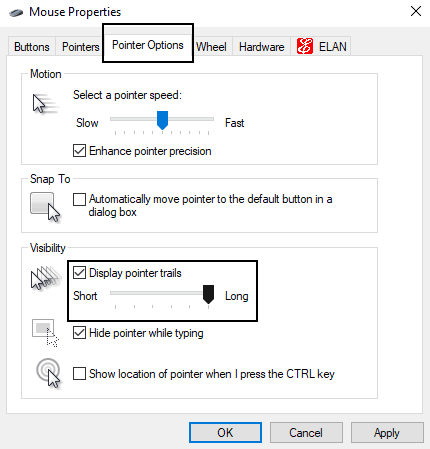enable mouse pointer trail